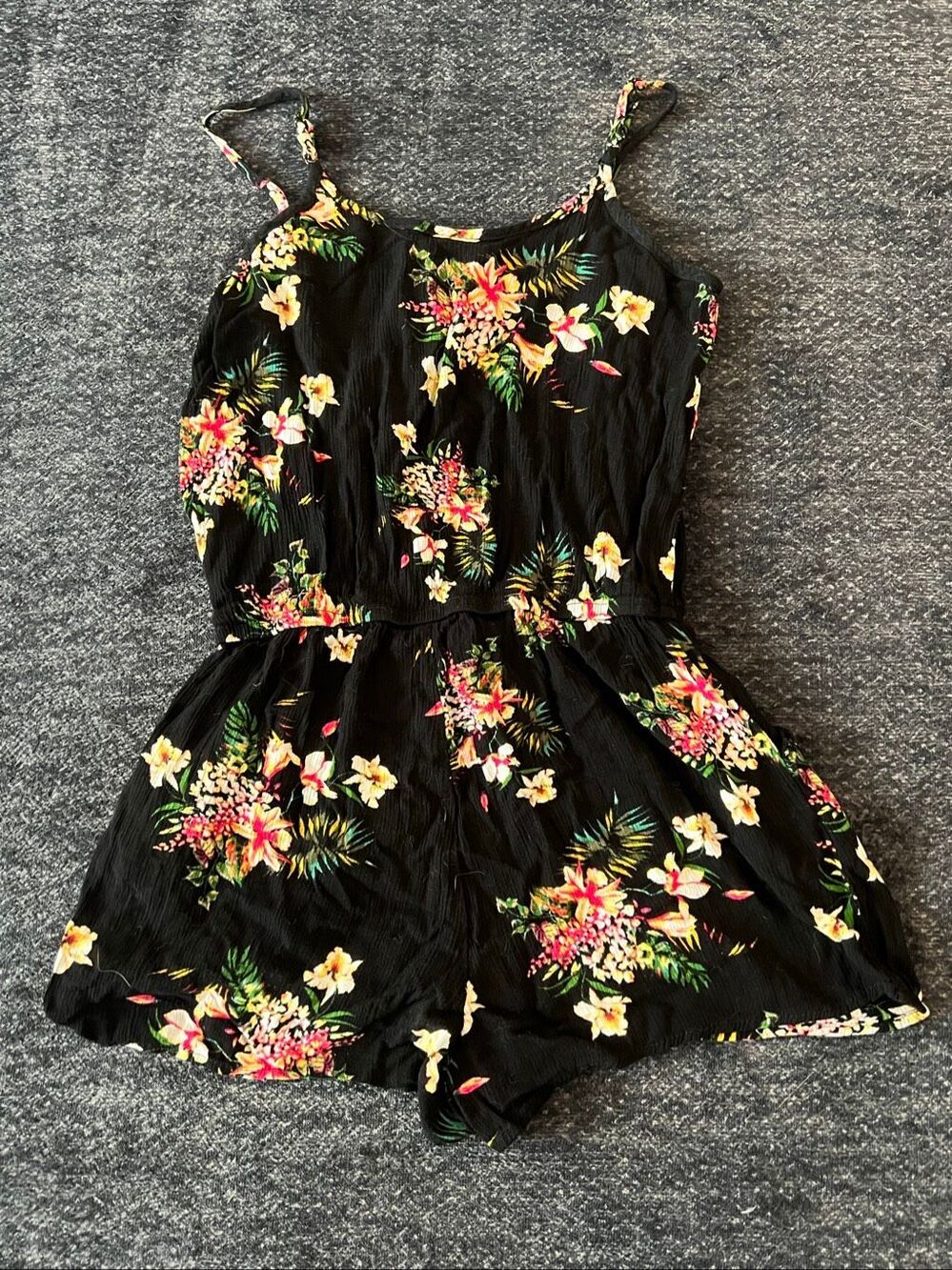Ambiance Black Floral Print Romper - Size Small - Picture 5 of 10